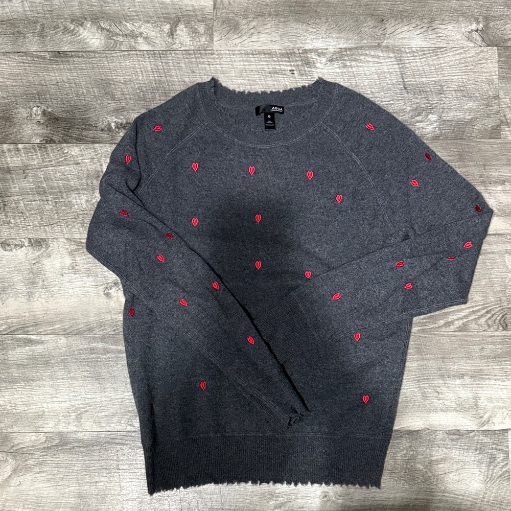 Charcoal Sweater with Heart Accents